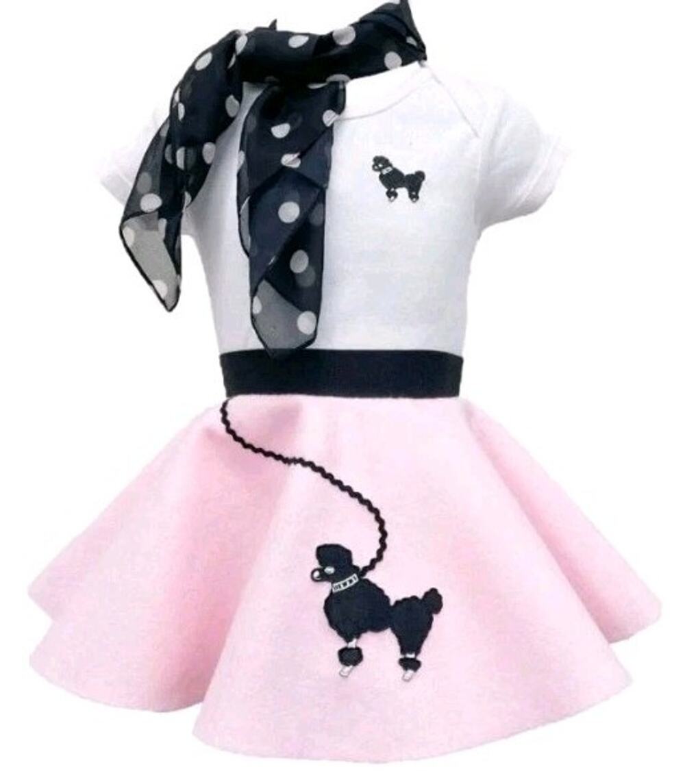 1950s Baby Girls Infant Poodle Skirt Outfit Halloween Costume 6-9 Mos Sock Hop